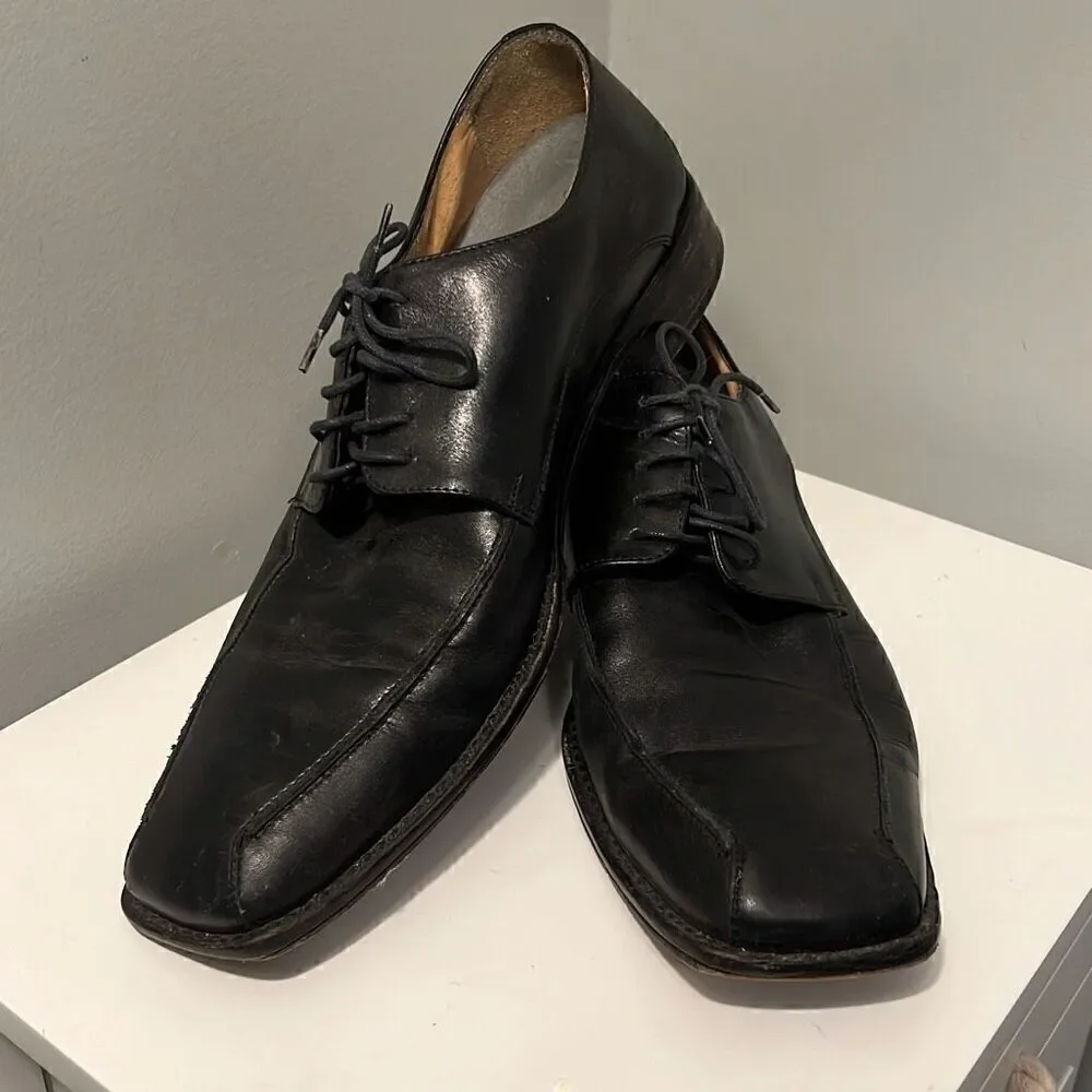 Pronto Uomo Men's Black Square Toe Lace Up Leather Oxford Shoes Size 10